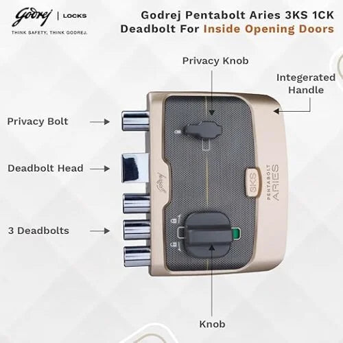 Godrej lock Pentabolt Aries 3KS 1CK Latchbolt (Inside Opening)